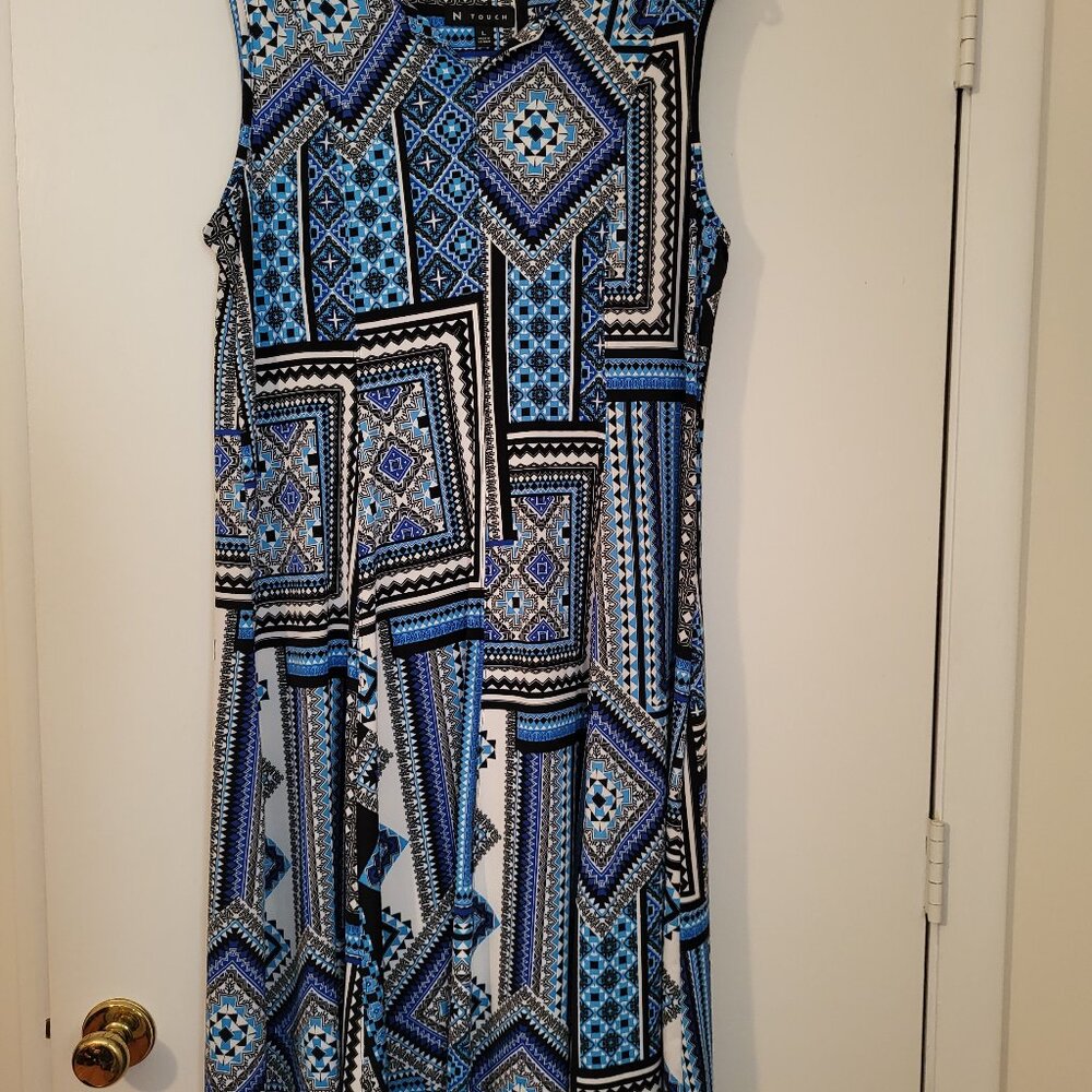 N Touch Blue Geometric Print Dress, Size L